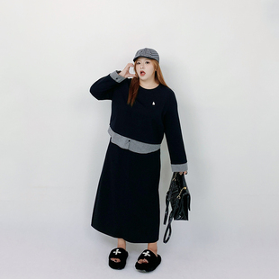 设计感圆领宽松卫衣a字半身裙胖mm显瘦两件套 秋季 Milu家大码 女装