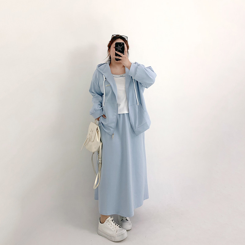 Milu家大码女装春季宽松慵懒运动休闲卫衣外套半身裙胖mm显瘦套装