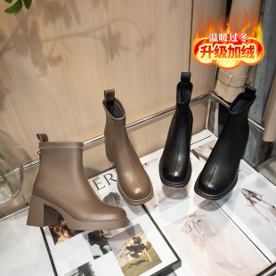 欧鞋 女新款 酷 209粗跟时尚 中高跟瘦瘦靴后拉链加绒方头冬