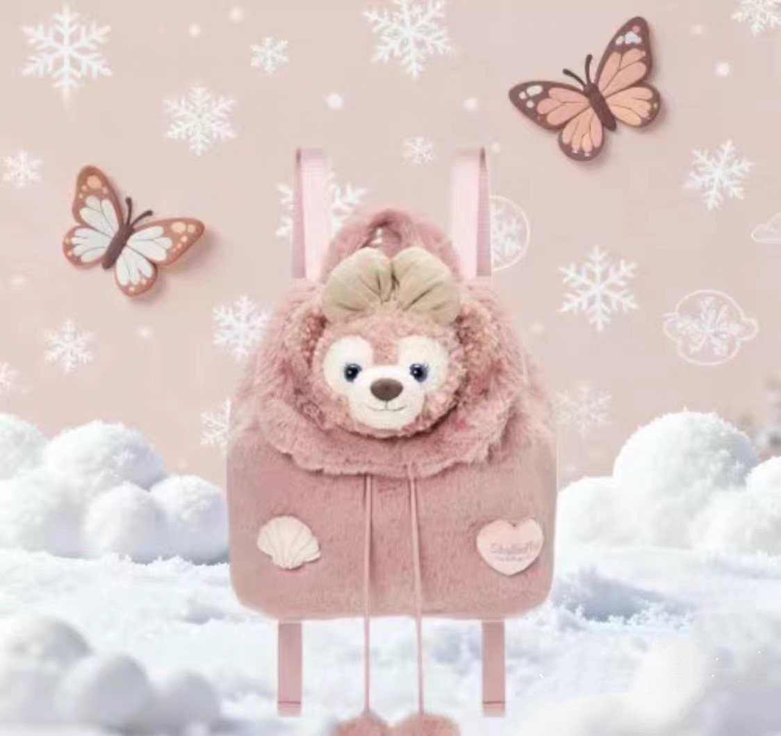 现货国内代购上海迪士尼毛绒雪莉玫公仔头像绒绒抽绳双肩包背包