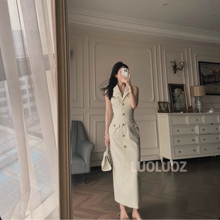 一眼沦陷 时尚 高级感气质无袖 收腰长款 连衣裙JF123 夏季 LUOLUOZ