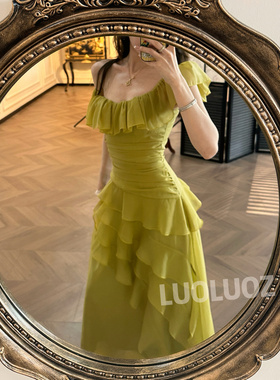 LUOLUOZ【绿野风声】气质收腰仙气飘飘绝美女神范长款连衣裙cc106