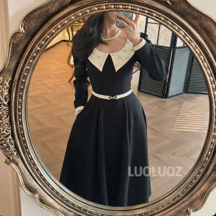 连衣裙CC232 高级感气质拼接撞色绝美收腰长款 LUOLUOZ 秋风微澜