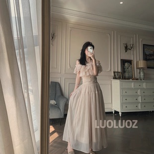 LUOLUOZ 高级感气质绝美花边上衣+半身长裙两件套JF1 沉光落纱