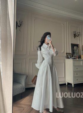 LUOLUOZ【浪漫沉沦】高级气质收腰绝美长袖女神范长款连衣裙JF976