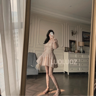 LUOLUOZ法式温柔风初恋感连衣裙女夏收腰显瘦大摆长裙气质仙女裙