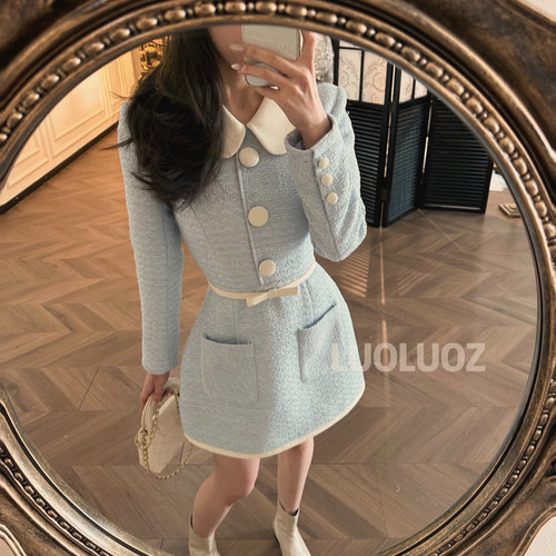 LUOLUOZ【柏林之夜】高级感气质收腰撞色绝美短款时尚连衣裙JF116