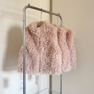 2025秋冬新款环保山羊绒马甲女时髦洋气外套皮草仿羊羔毛马夹粉色