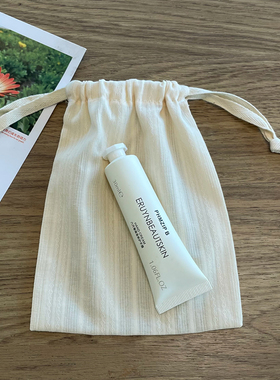 米黄提花口袋棉布袋束口袋定制抽拉绳空白口罩收纳包包内胆迷你