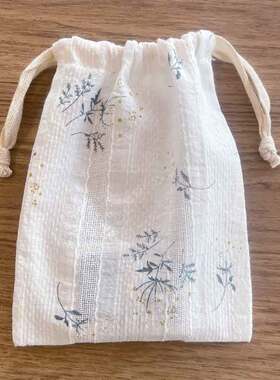 INS白色提花纯棉布袋购物小布袋小号束口袋环保袋内衣收纳抽绳包