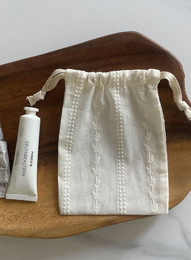 绣花束口袋小布袋棉国风分装整理袋旅行抽绳收纳分装包抽拉绳袋