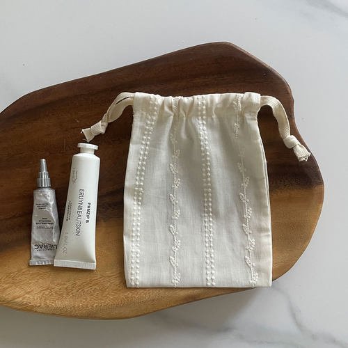 绣花束口袋小布袋棉国风分装整理袋旅行抽绳收纳分装包抽拉绳袋