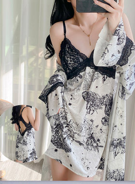 性感吊带睡裙两件套春秋季纯欲风时尚带胸垫金丝绒美背家居服女