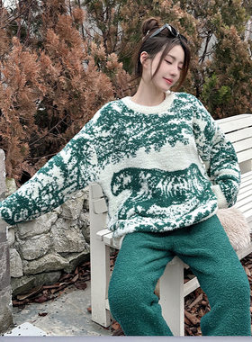 秋冬新款可外穿睡衣长袖长裤套装毛绒保暖森系简约时尚女生家居服