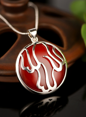 诗美琪 中国红玛瑙925银红红火火红玛瑙本命年女士项链