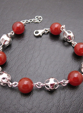 中秋礼物本命年诗美琪925银红玛瑙中国红喜乐年华手链