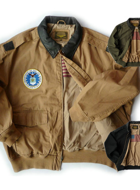 118-175加肥加大翻领男士春秋季 肩领拼色军迷A2空军飞行夹克C917