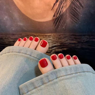 21A（14片纯手工脚趾甲)正红色防水牢固重复用百搭显白穿戴脚指甲