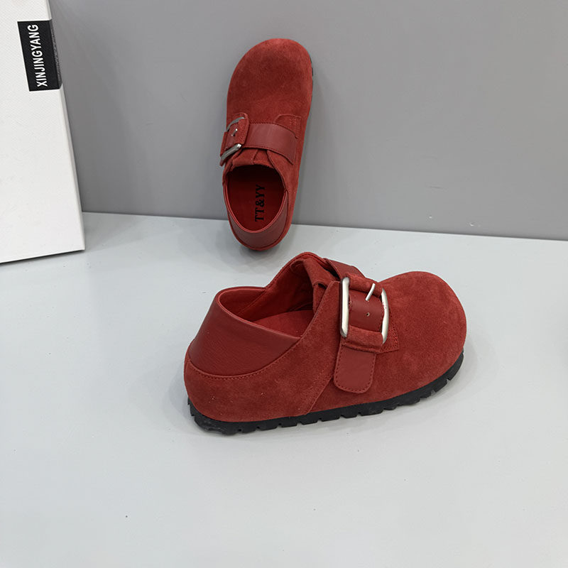 休闲风反绒皮勃肯鞋女红色圆头平底百搭舒适软底单鞋两穿鞋376-1,女鞋,勃肯鞋/软木鞋,淘宝优惠券,粉丝福利购,淘宝优惠卷