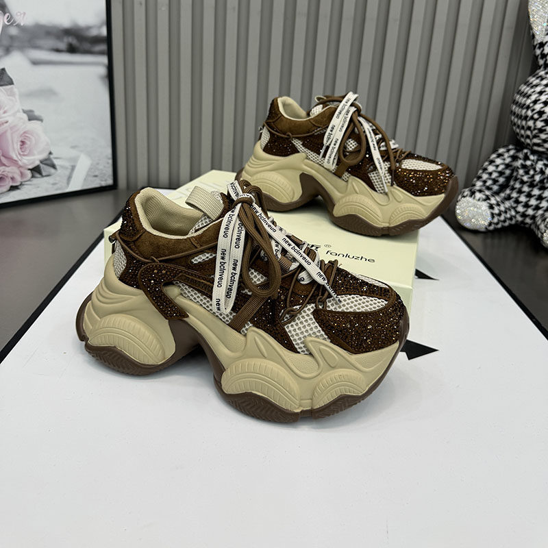 韩版水钻绑带松糕厚底老爹鞋2026春季新款增高休闲鞋单鞋9675-33