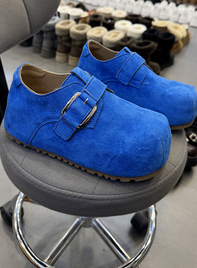 蓝色布面单鞋女勃肯鞋女2026春季新款休闲一脚蹬懒人鞋潮鞋女1457