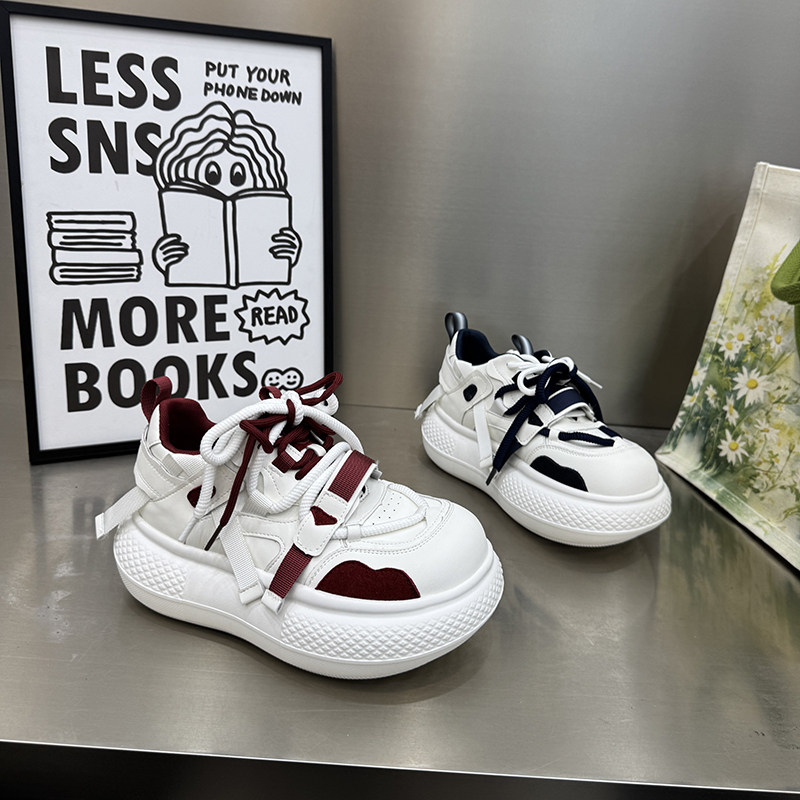 韩版绑带松糕鞋女白色厚底百搭休闲鞋ins潮松糕底单鞋低帮6078-8