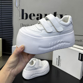 女鞋 韩版 1457 百搭休闲面包鞋 潮单鞋 厚底增高魔术贴小白鞋 女松糕鞋