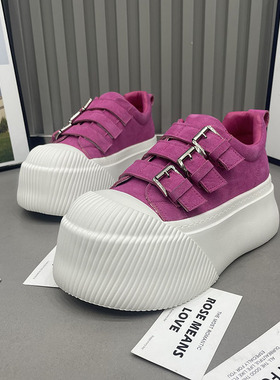 韩版反毛皮魔术贴厚底松糕鞋女单鞋面包鞋休闲板鞋增高6cm6628-7