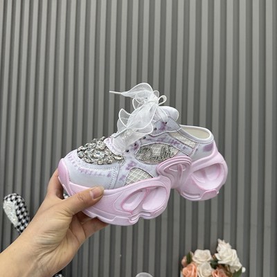 韩版水钻蝴蝶结包头松糕鞋