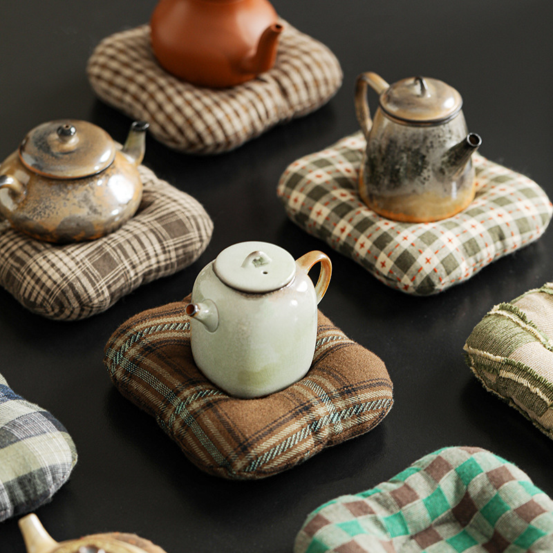 日式杯垫布艺拍照美食摄影道具韩式ins风方形格子茶壶底托隔热垫