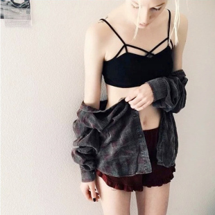 欧美夏季纯棉胸前交叉短款露脐吊带性感小背心打底抹胸宽松女外穿