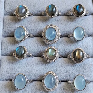 七天然水晶月光原石戒指环圈女男调节活口情侣礼物花琥珀玛瑙特惠