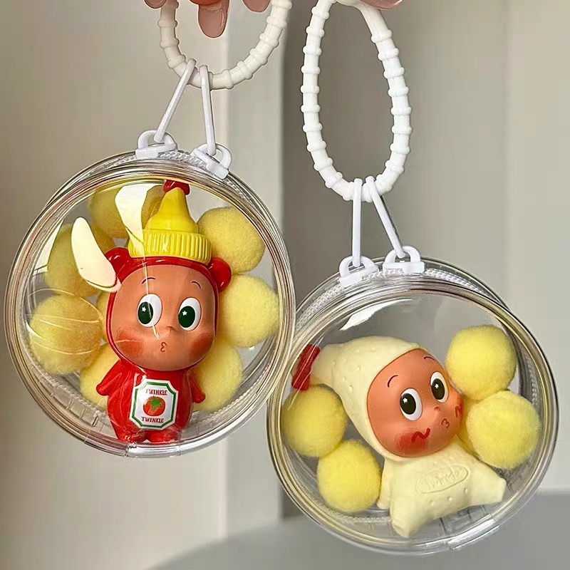 6cm圆形外出娃包泡泡玛特盲盒星星人潮玩手办萌粒挂件公仔收纳包