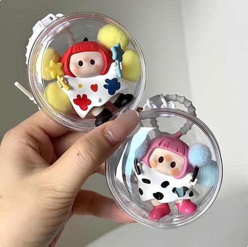 YOYO右右酱萌趣歪头系列娃包叠叠乐收纳萌粒挂件娃包透明圆形痛包