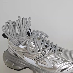 适用mlb鞋带老爹鞋质厚底男女条纹圆型米白NY系列鞋带银灰色