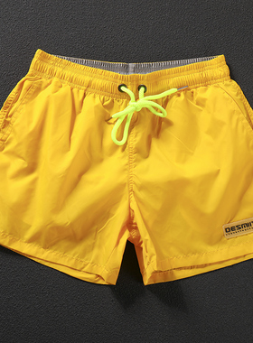 亮黄色跑步健身运动短裤速干可下水沙滩短裤男士度假游泳装备国潮