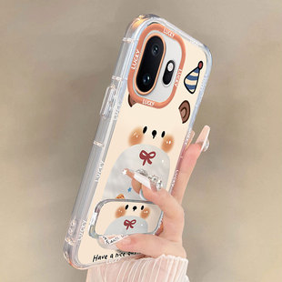 创意卡通潮流可爱小熊PLZ110硅胶保护套全包防摔外壳镜面支架带挂绳 适用一加15T手机壳时尚