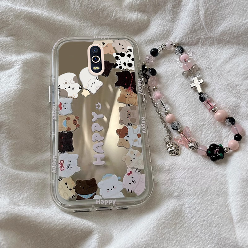 适用OPPOR17手机壳新款卡通创意补妆镜猫咪小狗OPPOR15标准版硅胶保护套全包防摔外壳潮流时尚女