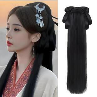 战国袍假发女古风头饰魏晋风发髻古装马面裙发饰发包汉服假发黑色