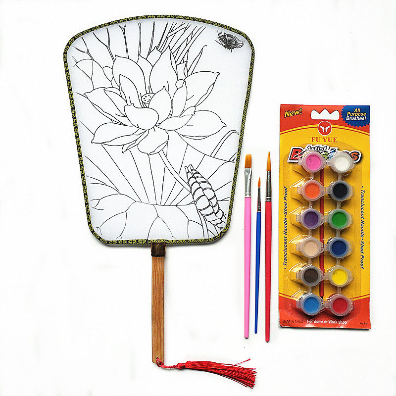 线稿团扇新古典工艺扇牡丹仙子仕女图diy填色扇长方形芭蕉宫廷扇