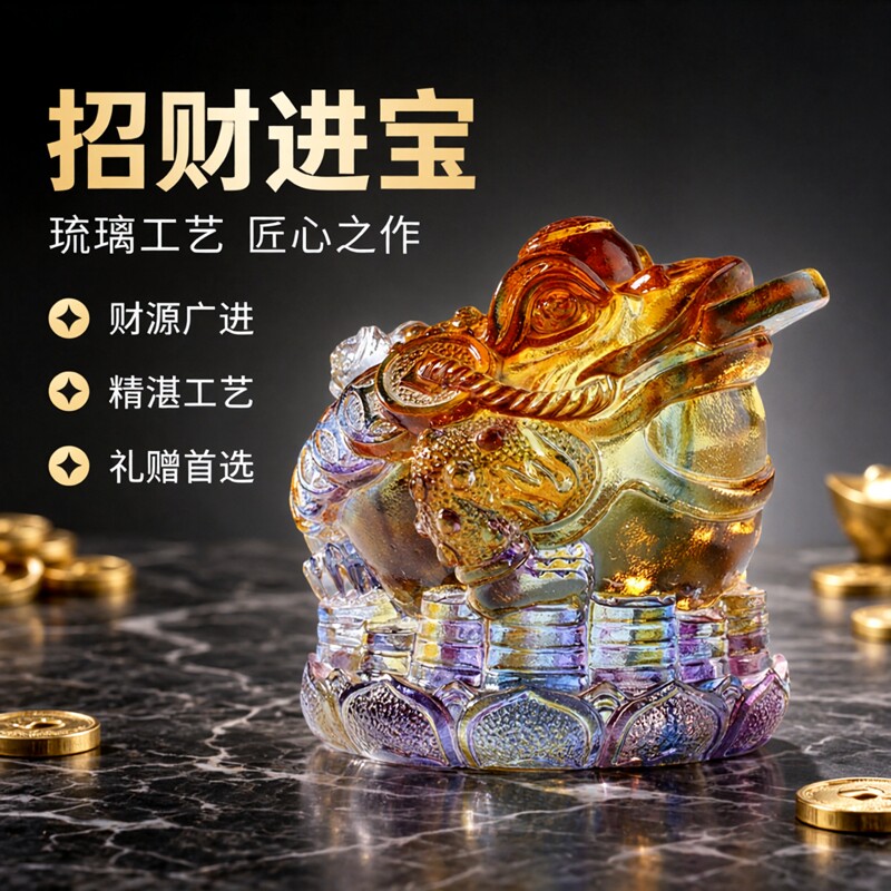 琉璃金蟾摆件桌面收银台装饰品招财寓意中式工艺品开业礼品