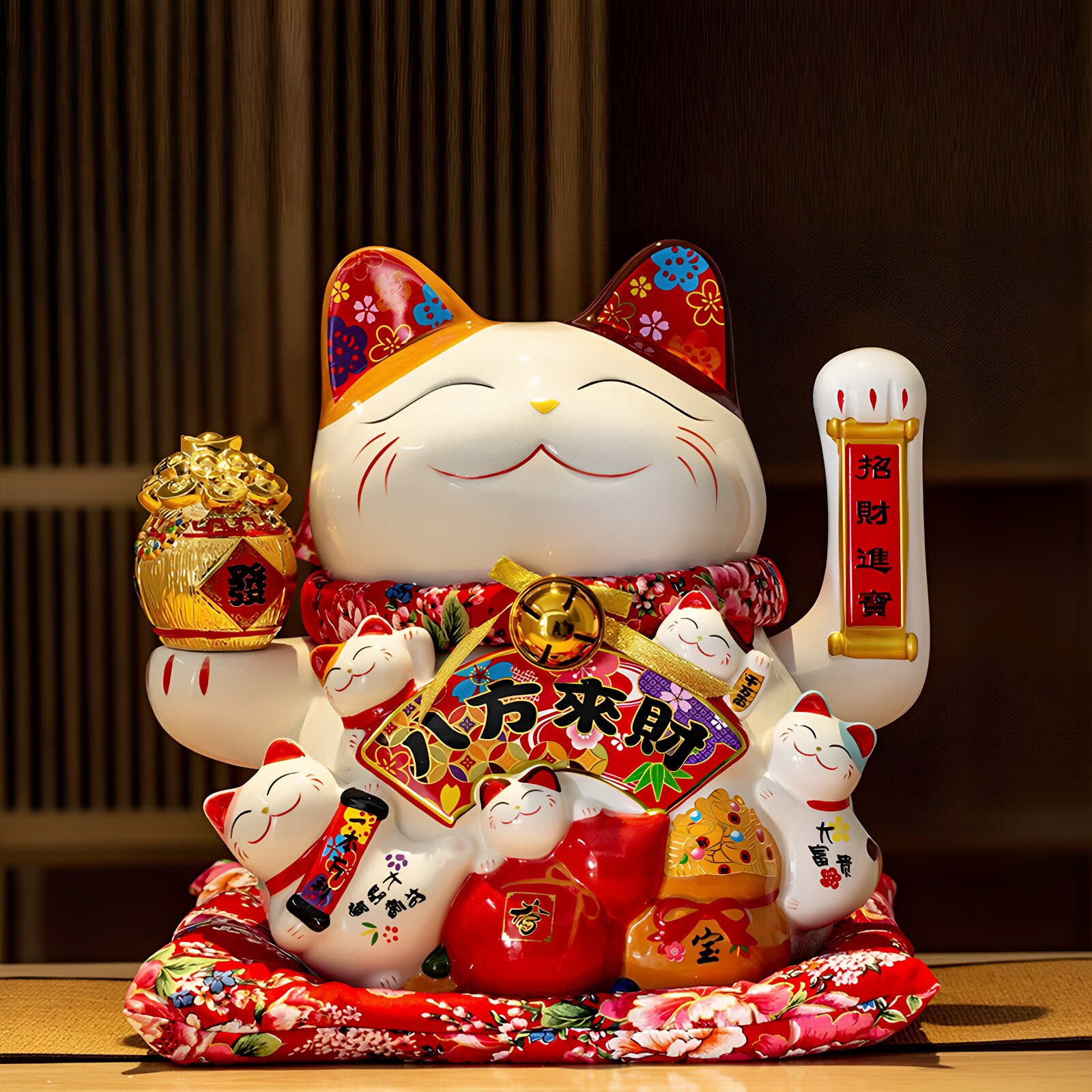 电动陶瓷摇手招财猫摆件开业礼盒