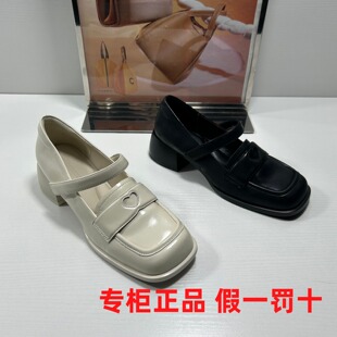 正品natursun娜冉秋冬撤柜女鞋粗跟一字带浅口圆头奶奶鞋女单鞋