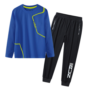 T恤户外透气跑步室内训练服球服 男童速干长袖 儿童运动套装 春秋季