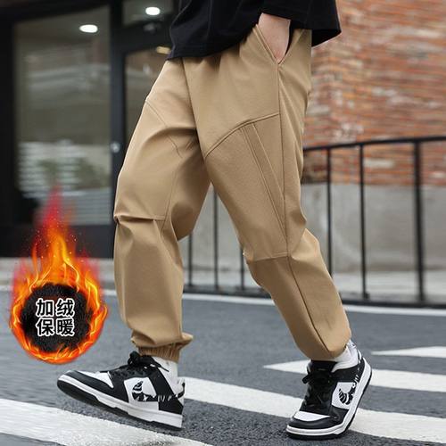 男童加绒软壳裤冬中大童防风防水户外束脚登山裤儿童一体绒冲锋裤