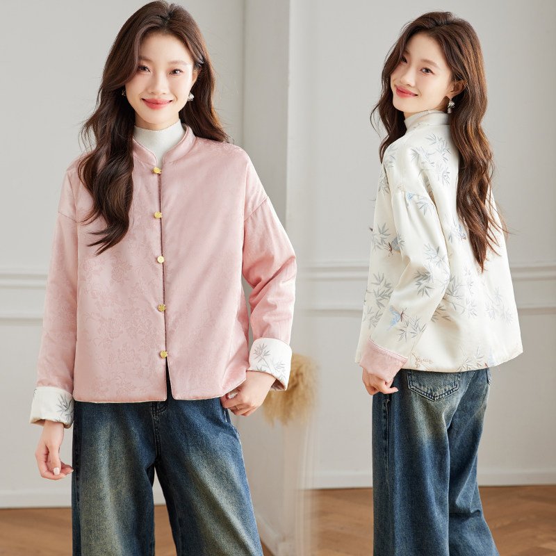 新中式国风双面双穿真丝提花加棉外套女2025新款立领重工刺绣棉服,女装/女士精品,短外套,淘宝优惠券,粉丝福利购,淘宝优惠卷