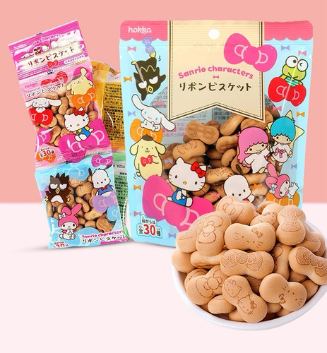 【8联装】日本北陆制果饼干20g*4/联凯蒂牛奶味卡通造型42g蝴蝶结