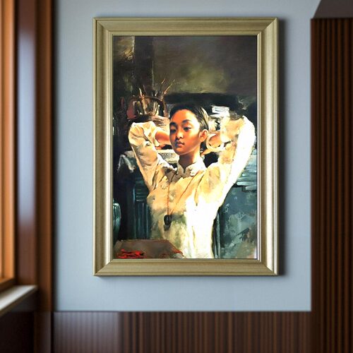 手绘贵妇女潘鸿海装饰画玄关中式