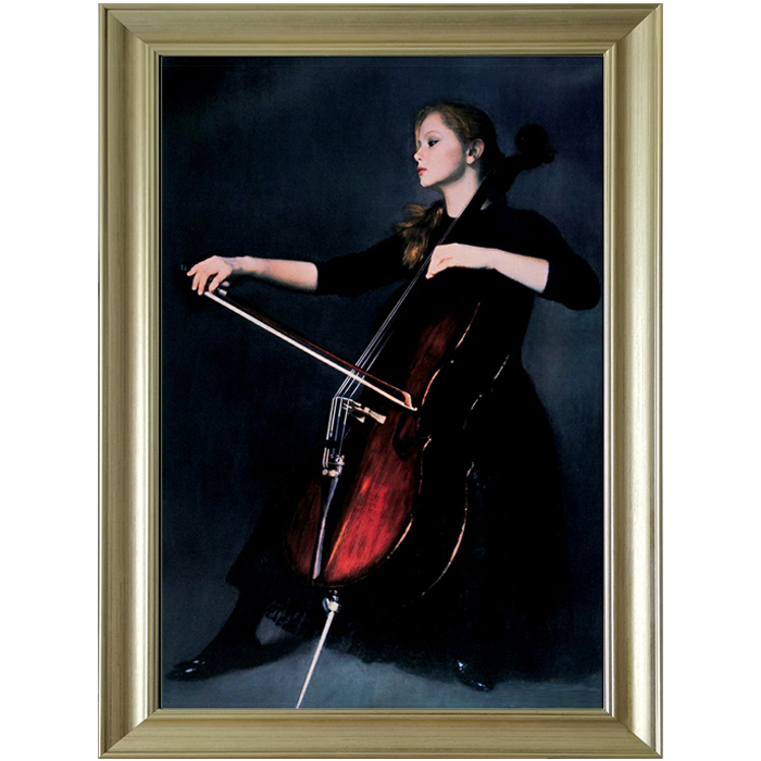 手绘陈逸飞油画美女大提琴玄关画