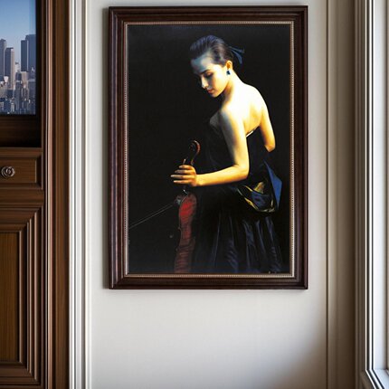 纯手绘油画陈逸飞美女拉小提琴装饰画钢琴房入户玄关过道挂画卓克